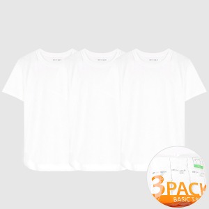 [TRY]남녀공용 백색 라운드티셔츠3매 면100 26수코마사 데일리 반팔셔츠